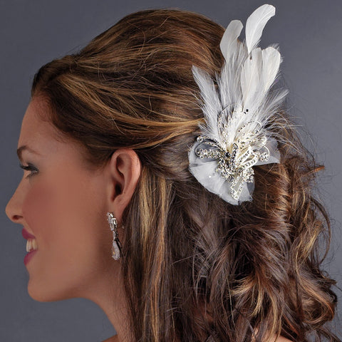 Charming Silver Clear Rhinestone Feather Bridal Wedding Hair Clip 462 or Bridal Wedding Hair Clip Bridal Wedding Brooch Ivory or White