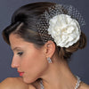 Bridal Wedding Hair Flower with Russian Bridal Wedding Veil Accent Bridal Wedding Hair Clip 477 (White or Ivory)