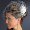 * Dramatic Black Feather Flower Fascinator & Birdcage Bridal Wedding Veil 7795