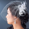 Twin Feather Flower Fascinator Bridal Wedding Hair Clip with Russian Style Cage Bridal Wedding Veil 7796