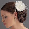 * Lovely White Flower Bridal Wedding Hair Clip w/ Feathers & Clear Rhinestones 8387