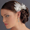 * Elegant White Feather Bridal Wedding Hair Clip Adorn in Pearls Crystals & Rhinestones - Bridal Wedding Hair Clip 8402
