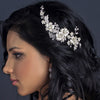 Lt Champagne Silver Plated Rhinestone & Ivory Pearl Floral Bridal Wedding Hair Comb 62