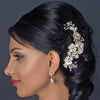 Lt Champagne Silver Plated Rhinestone & Ivory Pearl Floral Bridal Wedding Hair Comb 62