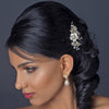 Rhodium Clear Rhinestone & Ivory Pearl Petite Flower Bridal Wedding Hair Comb 63
