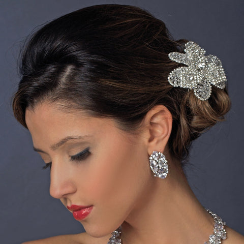 Stunning Swarovski Crystal & Silver Clear Rhinestone Flower Bridal Wedding Hair Comb 8355