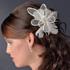 * Fabulous White or Ivory Flower Bridal Wedding Hair Comb w/ Feathers & Clear Rhinestones 9808