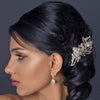 Antique Silver Diamond White Pearl & Rhinestone Floral Vine Bridal Wedding Hair Comb 9876