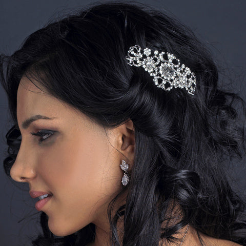 Antique Rhodium Silver Rhinestone Bridal Wedding Hair Comb 9886