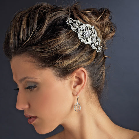 Antique Silver Clear Rhinestone Side Bridal Wedding Hair Comb 9994