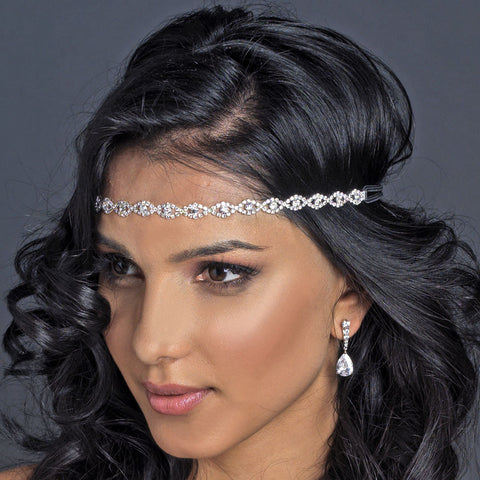 Silver Clear Rhinestone Bridal Wedding Hair Bridal Wedding Elastic Headband 167