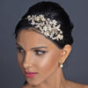 Lt Gold Champagne Rhinestone & Ivory Pearl Floral Bridal Wedding Side Headband 1534