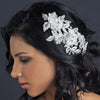 Silver Ivory & Light Silver Floral Thread Embroidery Flexible Floral Headpiece w/ Pearls, Sequins & Rhinestones