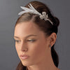 * Elegant Silver Rhinestone Sparkle Bridal Wedding Headband with Glistening Feather & Bow Side Accent - HP 7799