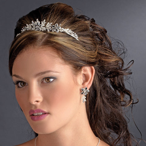 Silver Black Bridal Wedding Tiara Headpiece 8100