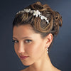 Silver Ivory Pearl & Clear Rhinestone Floral Side Accented Bridal Wedding Headband Headpiece 8279