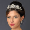 Antique Silver Clear Rhinestone Flowers & Leaves Bridal Wedding Tiara Headpiece 868