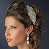 Silver Clear Beaded Crystal & Rhinestone Side Accented Fabric Headpiece 9036