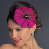 * Fuchsia Peacock Feather Side Accented Bridal Wedding Headband Headpiece 954