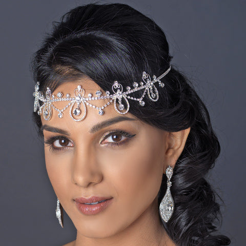 Silver Clear Face Jewelry Headpiece 9663