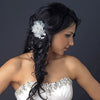 Ivory Organza Floral Lace Bridal Wedding Hair Flower Bridal Wedding Hair Clip 3047 w/ Pearls, Rhinestones & Crystals