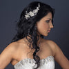 Lt Champagne Silver Plated Rhinestone & Ivory Pearl Floral Bridal Wedding Hair Comb 62