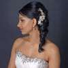Lt Champagne Gold Plated Rhinestone & Ivory Pearl Floral Bridal Wedding Hair Comb 62