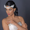 Silver Ivory Floral Lace Bridal Wedding Side Headband with Pearl, Swarovski Crystal, Rhinestone & Sequin Accents