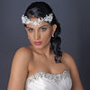 Silver Ivory Floral Lace Bridal Wedding Side Headband with Pearl, Swarovski Crystal, Rhinestone & Sequin Accents