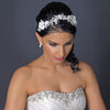 Silver Ivory Floral Lace Bridal Wedding Side Headband with Pearl, Swarovski Crystal, Rhinestone & Sequin Accents
