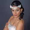 Silver Ivory Floral Lace Bridal Wedding Side Headband with Pearl, Swarovski Crystal, Rhinestone & Sequin Accents