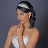 Silver Clear Beaded Crystal & Rhinestone Side Accented Fabric Headpiece 9036