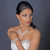 Silver Diamond White Pearl & Rhinestone Floral Bridal Wedding Jewelry Set 7051