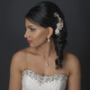 Lt Champagne Silver Plated Rhinestone & Ivory Pearl Floral Bridal Wedding Hair Comb 62