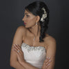 Lt Champagne Silver Plated Rhinestone & Ivory Pearl Floral Bridal Wedding Hair Comb 62