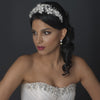 Rhodium Ivory Pearl & CZ Drop Leaf Bridal Wedding Earrings