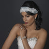Rhodium CZ Crystal & Diamond White Pearl Drop Bridal Wedding Earrings 76017