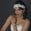 Rhodium CZ Crystal & Diamond White Pearl Drop Bridal Wedding Earrings 76017