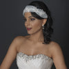 Rhodium CZ Crystal & Diamond White Pearl Drop Bridal Wedding Earrings 76017