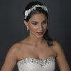 Silver Ivory Floral Lace Bridal Wedding Side Headband with Pearl, Swarovski Crystal, Rhinestone & Sequin Accents