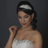 Silver Clear Beaded Crystal & Rhinestone Side Accented Fabric Headpiece 9036