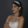 Silver Clear Beaded Crystal & Rhinestone Side Accented Fabric Headpiece 9036