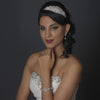 Silver Clear Beaded Crystal & Rhinestone Side Accented Fabric Headpiece 9036