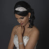 Silver Clear Beaded Crystal & Rhinestone Side Accented Fabric Headpiece 9036