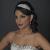 Silver Clear Beaded Crystal & Rhinestone Side Accented Fabric Headpiece 9036