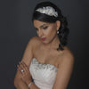 Exquisite Side Accented Rhinestone, Pearl & Ivory Tulle Bridal Wedding Headband 9609