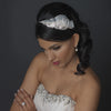 Exquisite Side Accented Rhinestone, Pearl & Ivory Tulle Bridal Wedding Headband 9609