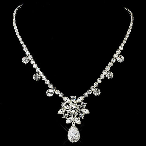 Silver Clear “Kim Kardashian” Inspired CZ Crystal Bridal Wedding Necklace 1538