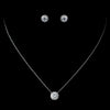 Antique Rhodium Silver Clear CZ Crystal Pave Pendent Bridal Wedding Necklace 1651 & Round Soaltaire Stud Halo Bridal Wedding Earrings 7741 Bridal Wedding Jewelry Set