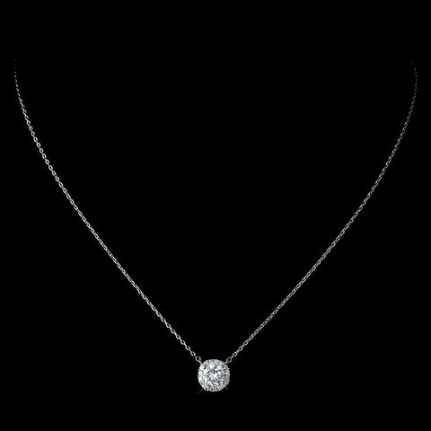 Antique Rhodium Silver Clear CZ Crystal Pave Pendent Bridal Wedding Necklace 1651 & Round Soaltaire Stud Halo Bridal Wedding Earrings 7741 Bridal Wedding Jewelry Set